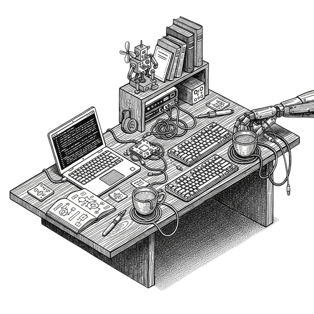 The original workbench prompt — a good illustration, but a one-off scene, not a reusable system